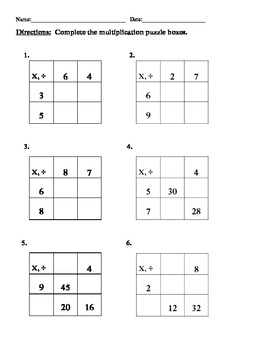 grade 3 multiplication division puzzle boxes 4 worksheets everday math