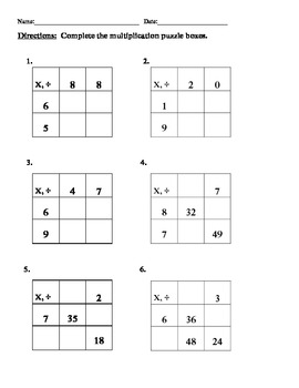 Grade 3 multiplication division puzzle boxes 4 worksheets everday math unit 7