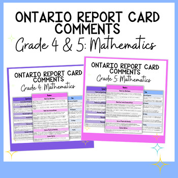 Preview of Grade 4 & 5 Math Report Card Comments Guide - Ontario Curriculum