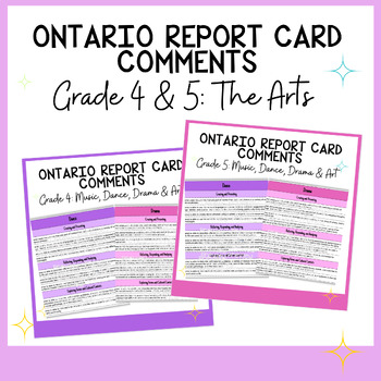Preview of Grade 4 & 5 Report Cards Comment Bundle - Music, Drama, Art, Dance