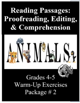 Preview of Grade 4-6 (Animals) 15 Editing Pages of Proofreading w/Comprehension Qs & w/Keys