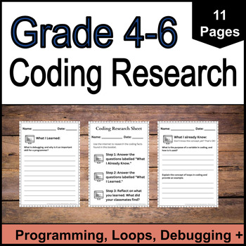 Preview of Grade 4-6 Coding Research Workbook | Independent Work | 11 Pages