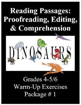 Preview of Grade 4-6 (Dinosaurs) 15 Pages of Editing Proofreading w/Comprehension Qs & Keys