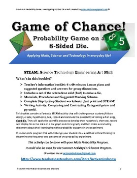Preview of Grade 4-6 Probability Game: Investigating 8-Sided Dice Roll and writing activity
