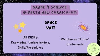 Preview of Grade 4 Alberta Science Space Unit New Curriculum Outcomes and KUSPS