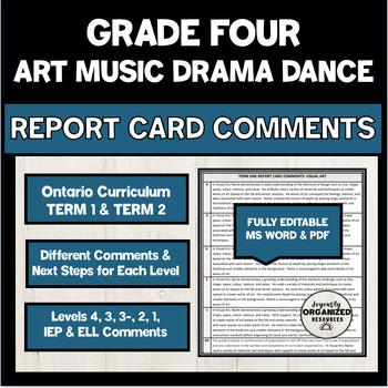 Preview of Grade 4 Art, Music, Drama, Dance Ontario Report Card Comments