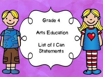 Preview of Grade 4 Arts Education I Can Statements List