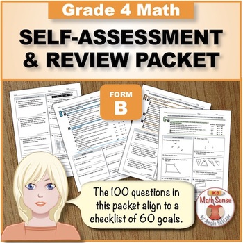 Preview of Grade 4 Form B Math Self-Assessment Packet - 100 Questions { Print & Digital }