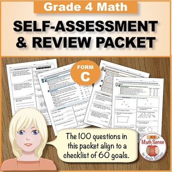 Preview of Grade 4 Form C Math Self-Assessment Packet - 100 Questions { Print & Digital }