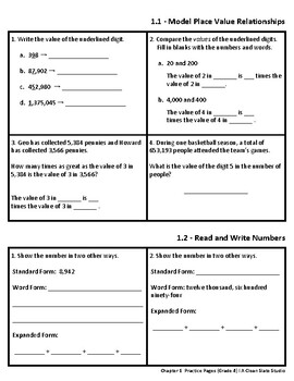 Grade 4 Chapter 1 Math: Practice Packet and Review (modified from Go Math!)