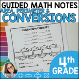 Area, Perimeter, Converting Measurements Guided Math Notes