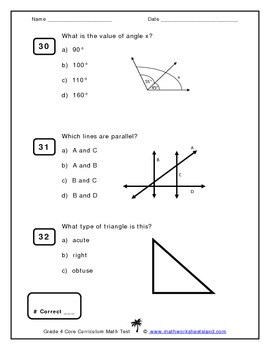 grade 4 core curriculum math test multiple choice format tpt