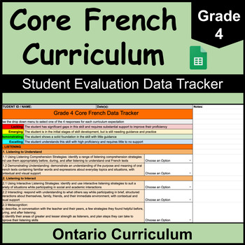 Preview of Grade 4 Core French Data Tracker | Ontario Curriculum