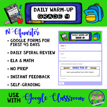 Preview of Grade 4 Daily Warm-Up Digital Review 1st Quarter - ELA & Math - Google Forms