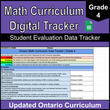 Preview of Grade 4 Digital Math Data Tracker | Ontario Math Curriculum | Google Sheets