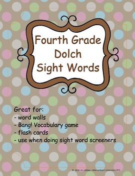 grade 4 4th grade dolch sight words flash cards