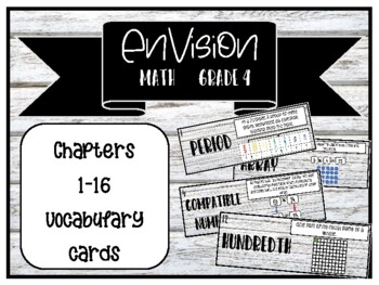 Preview of Grade 4 EnVision Math Vocabulary Cards Chapters 1-16