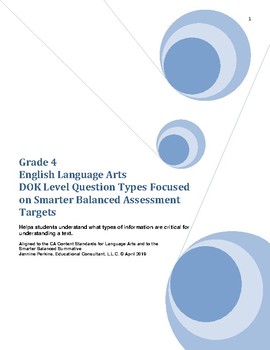 Preview of Grade 4 Smarter Balanced Assessment-English Language Arts, DOK Questions/Targets