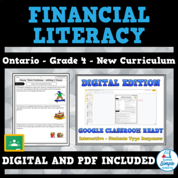 Preview of Grade 4 -  Financial Literacy (Strand F) - NEW Ontario Math - GOOGLE AND PDF