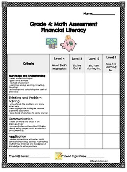 Preview of Grade 4 Financial Literacy Test