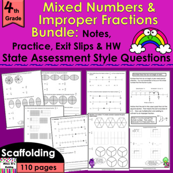 Preview of Grade 4 Fractions Bundle #3: notes, CCLS practice, exit slips, HW, spiral review