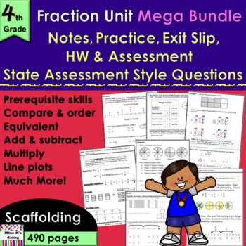 Preview of Grade 4 Fractions Bundle: notes, CCLS practice, exit slips, HW, review, tests