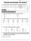 Grade 4 Fractions Math Test Ontario Curriculum- Answers Included