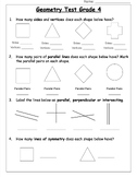 Grade 4 Geometry Math Test Ontario Curriculum- Answers Included
