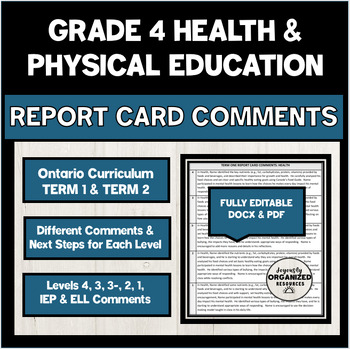 Preview of Grade 4 Health and Physical Education Ontario Report Card Comments