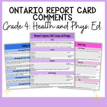 Preview of Grade 4 Health and Physical Education Report Card Comments - Ontario Curriculum