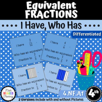 Preview of 4th Grade I Have, Who Has? Equivalent Fraction | Game | FREEBIE