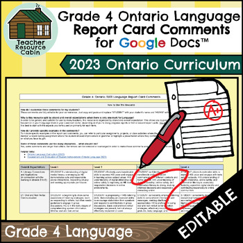 Preview of Grade 4 LANGUAGE Report Card Comments | 2023 Ontario (Use with Google Docs™)