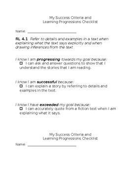 Preview of Grade 4 Learning Progressions RL and RI 1 - 6