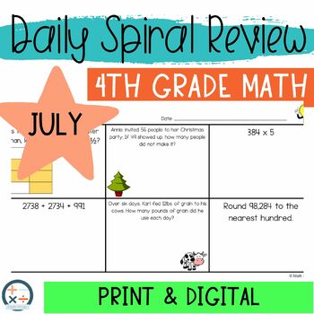 Preview of Grade 4 Math Daily Spiral Review for Math Homework or Math Morning Work (July)