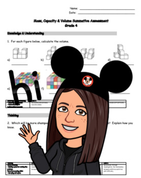 Preview of Grade 4 - Math: Mass, Capacity & Volume Measurement Summative Assessment/Test