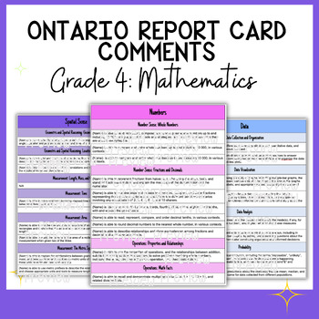 Preview of Grade 4 Math Report Card Comments - Ontario Curriculum