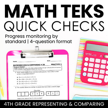 Preview of Grade 4 Math TEKS Practice Comparing Numbers - Quick Checks | BTS