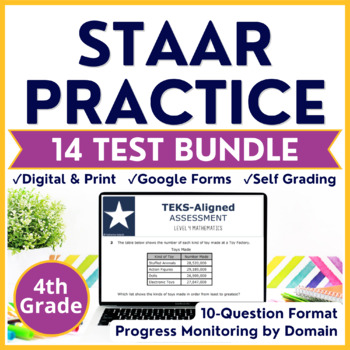 Preview of Grade 4 Math TEKS-STAAR Practice Test-Prep Bundle | Self Grading Digital + Print