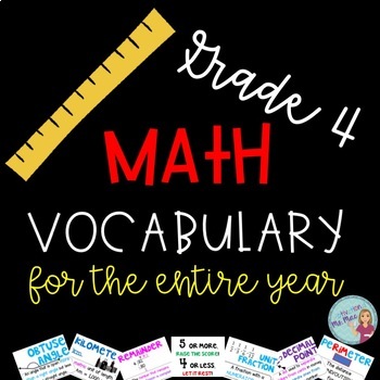 Preview of Grade 4 Mathematics Common Core Vocabulary for Word Wall/Distance Learning