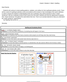 Preview of Grade 4 Module 2-Week 9: Spelling Words Letter to Parents (Bookworms Supplement)