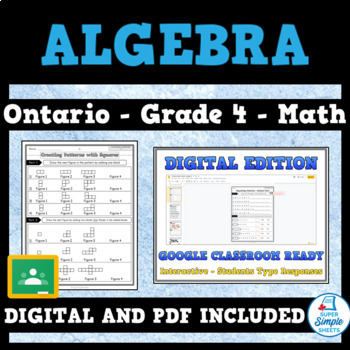 Preview of Grade 4 - New Ontario Math Curriculum 2020 - Algebra - GOOGLE AND PDF