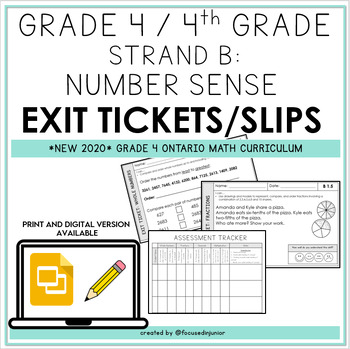 Preview of Grade 4 Number Sense Exit Tickets, Assessment Slips, Ontario Math, 4th Grade