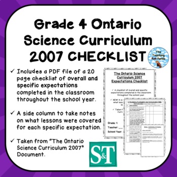 Preview of Grade 4 ONTARIO SCIENCE CURRICULUM 2007 EXPECTATIONS CHECKLIST