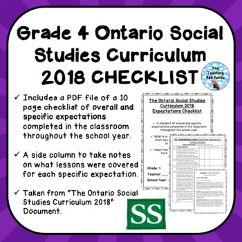 Preview of Grade 4 ONTARIO SOCIAL STUDIES CURRICULUM 2018 EXPECTATIONS CHECKLIST