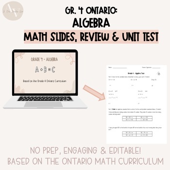 Preview of Grade 4 Ontario Algebra- Digital Math Slides, Unit Test & Review