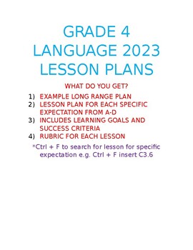 Preview of Grade 4 Ontario Curriculum Language 2023 Lesson Plans A-D (55+ Lesson Plans)