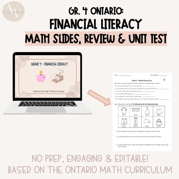 Preview of Grade 4 Ontario Financial Literacy- Digital Math Slides, Unit Test & Review
