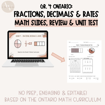 Preview of Grade 4 Ontario Fractions - Digital Math Slides, Unit Test & Review