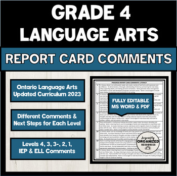 Preview of Grade 4 Ontario Language Arts Report Card Comments