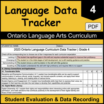 Preview of Grade 4 Ontario Language Arts Report Card Tracker